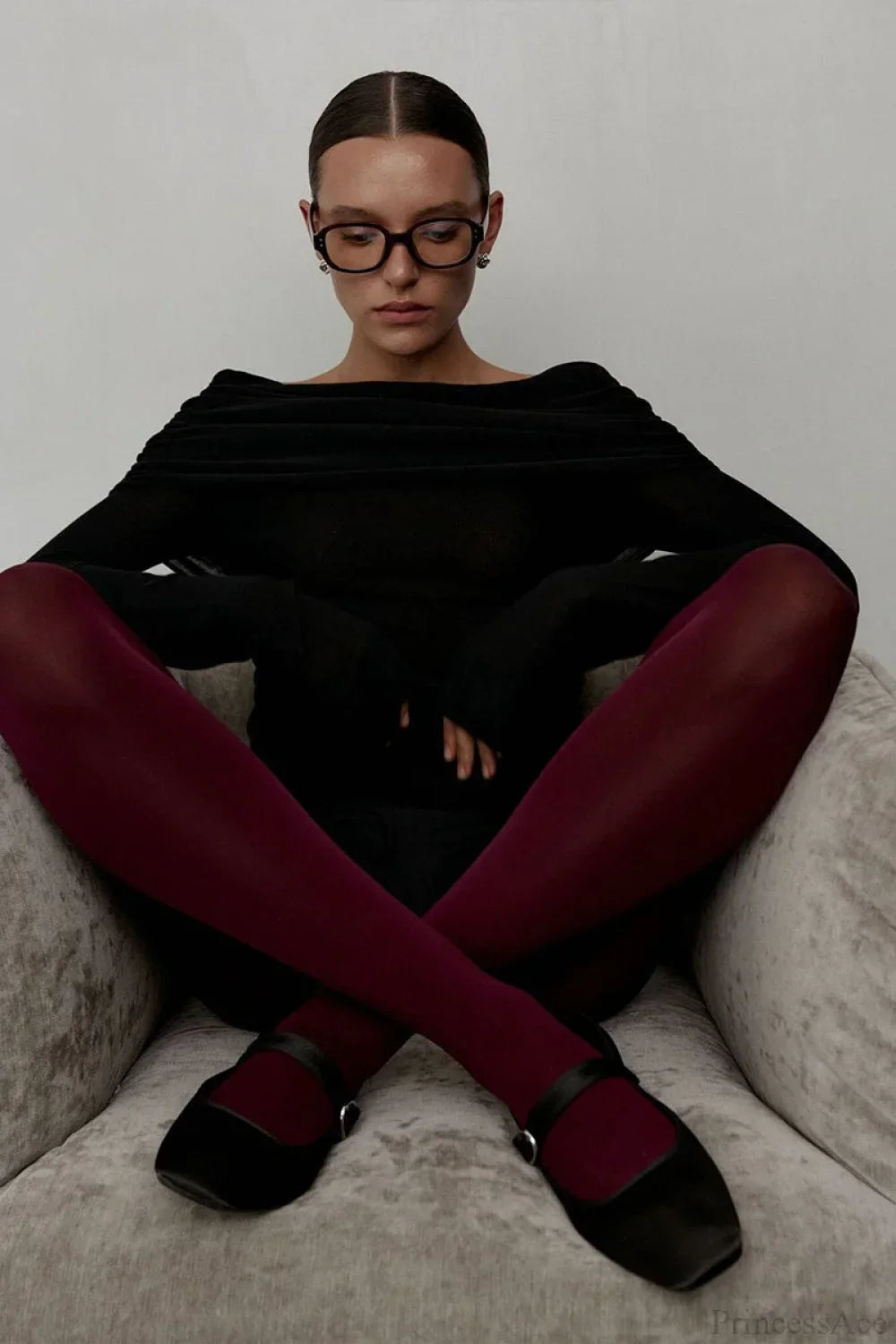 Off-Shoulder Fitted Long-Sleeve Knit Top