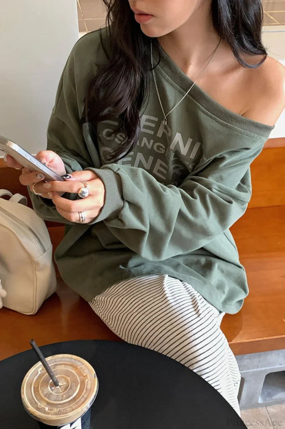 Off-Shoulder Graphic Letter Relaxed Sweatshirt
