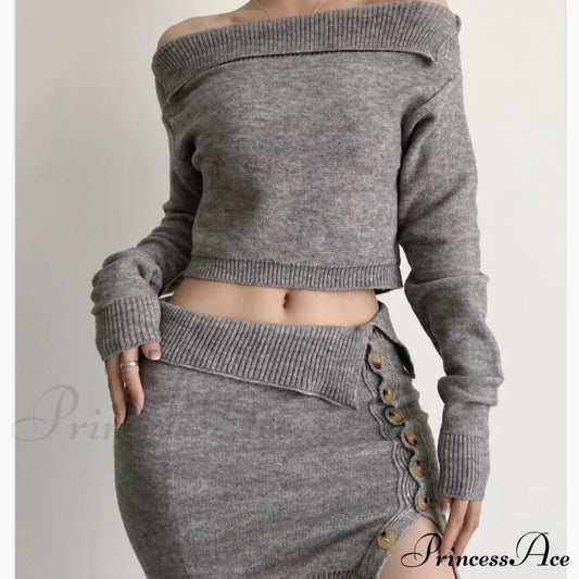Off-Shoulder Knitted High-Waist Suit