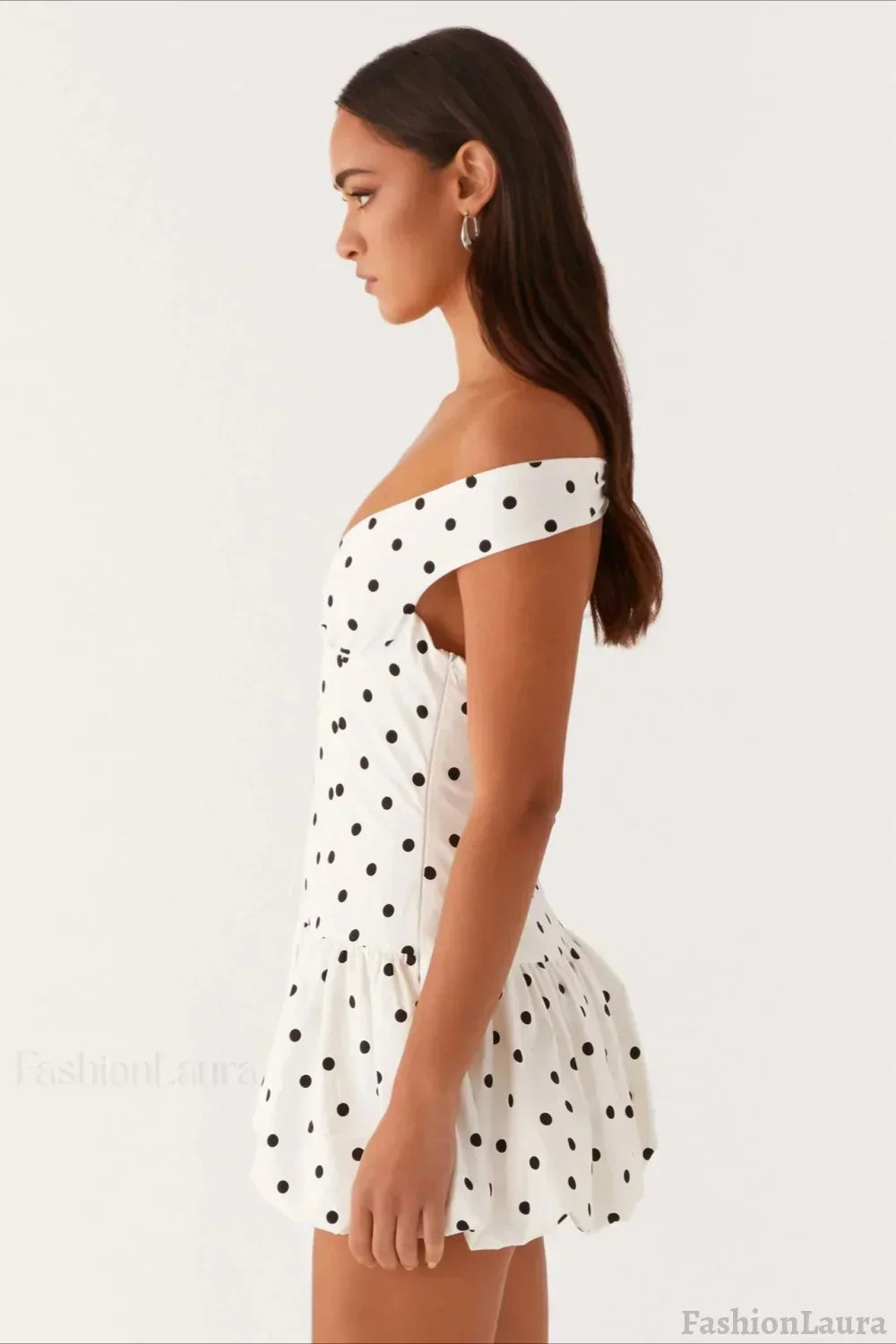 Off-the-Shoulder Polka Dot Ruched Drop Waist Ruffle Peplum Mini Dress