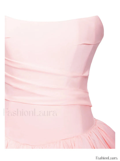 Oletta Pink Corset Strapless Graceful Bubble Hem Mini Dress