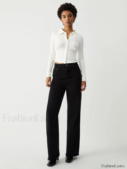 Open Collar Ruched Trendy Long Sleeve Shirt