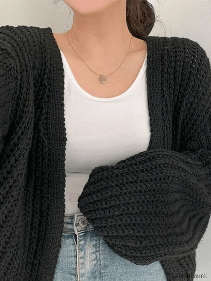 Open Front Long Sleeve Knit Cardigan
