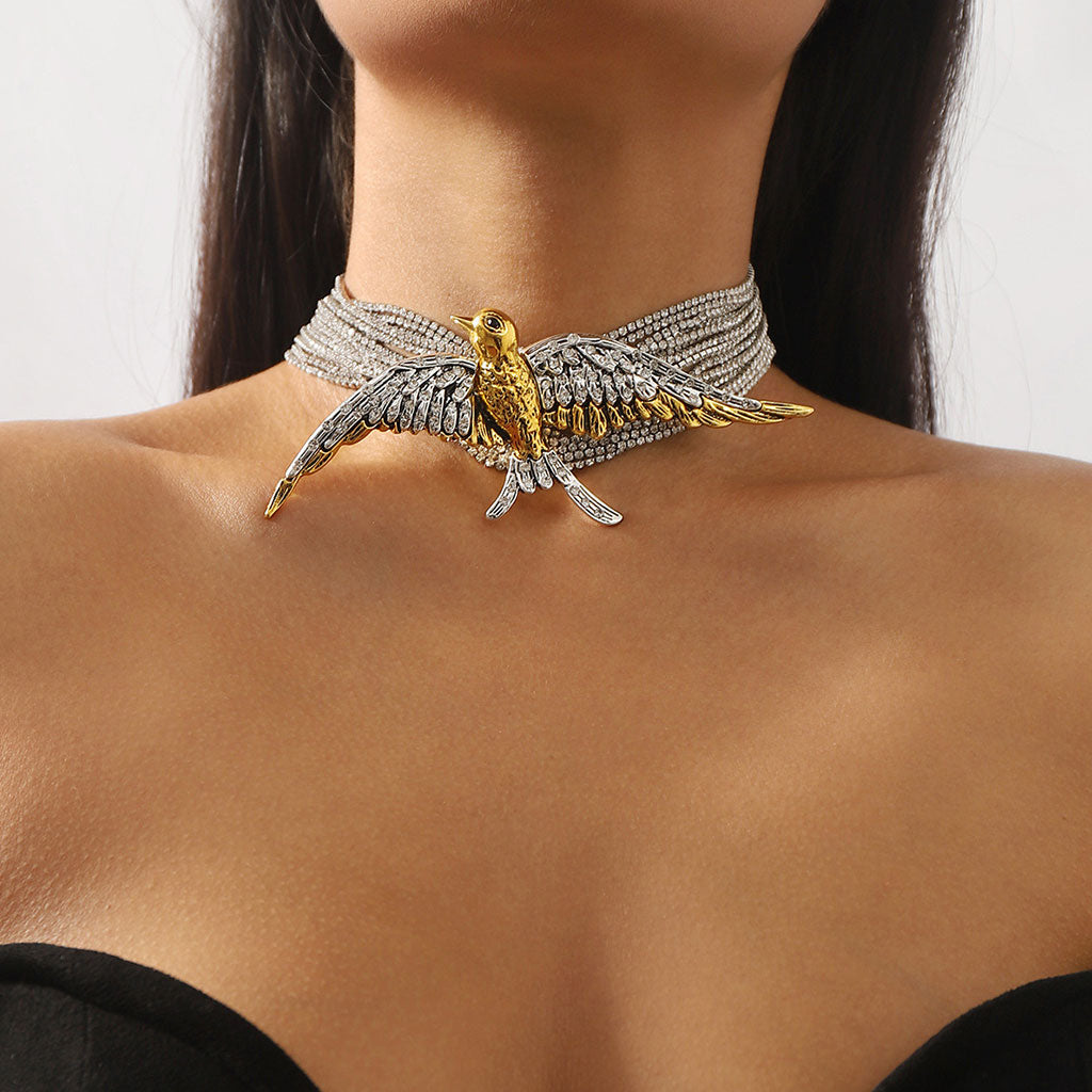 Opulent Crystal Bird Layered Tennis Choker Necklace