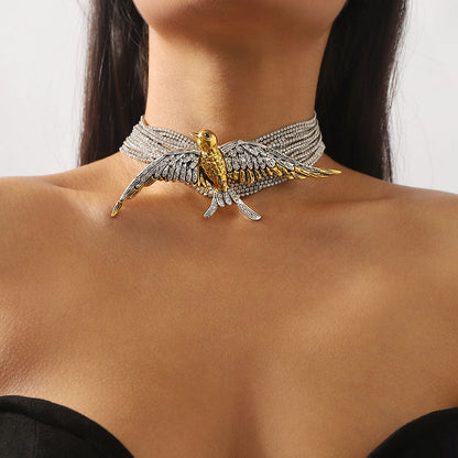 Opulent Crystal Bird Layered Tennis Choker Necklace
