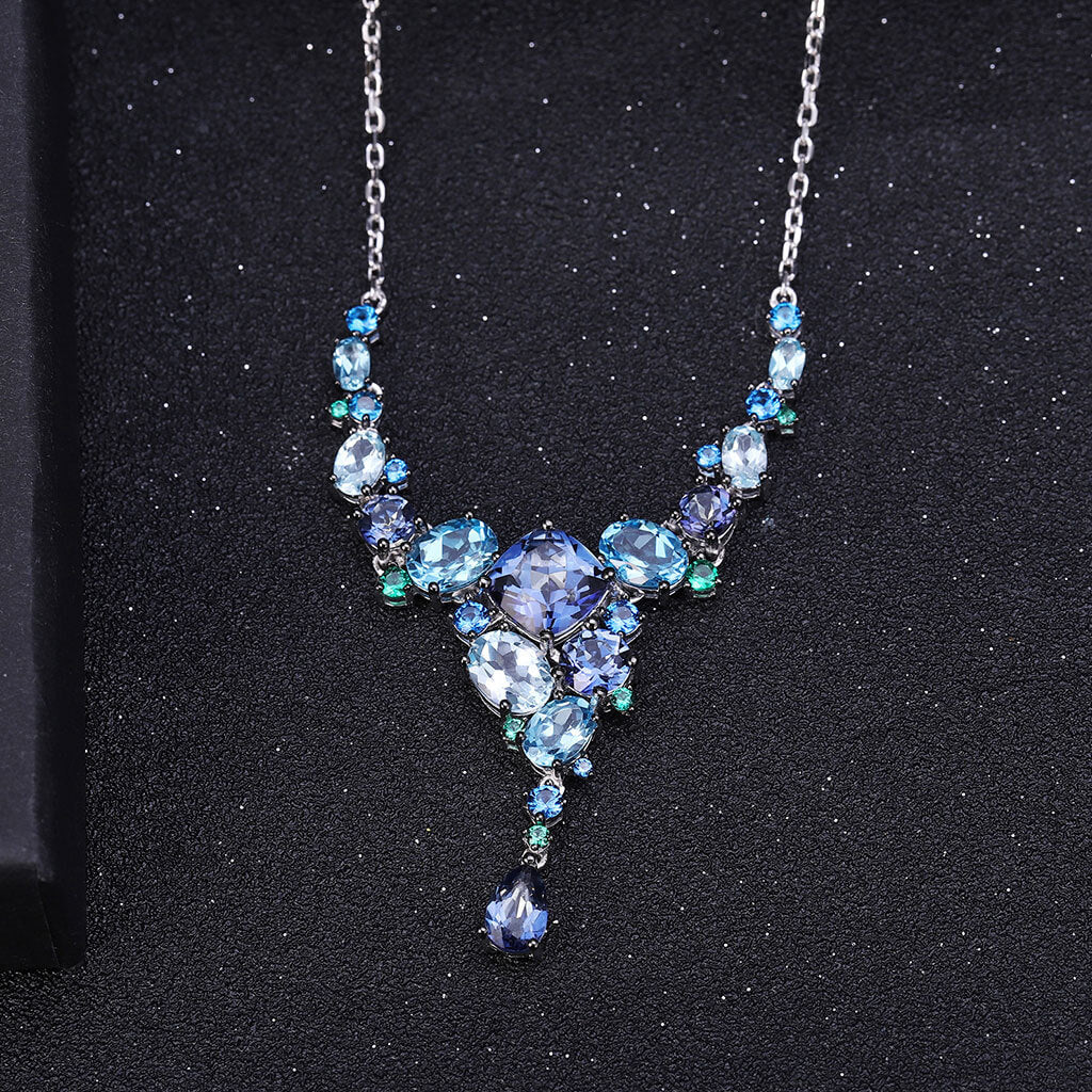 Swiss Blue Topaz Mystic Quartz Pendant Necklace