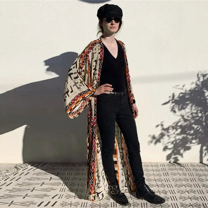 Orange Floral Cotton Kimono Beach Cover up Boho