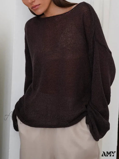 Oversize Thin Knitted Trumpet Long Sleeve Loose Transparent Summer Sweater