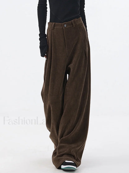 Oversized Corduroy Pleated Trendy Wide Leg Pants