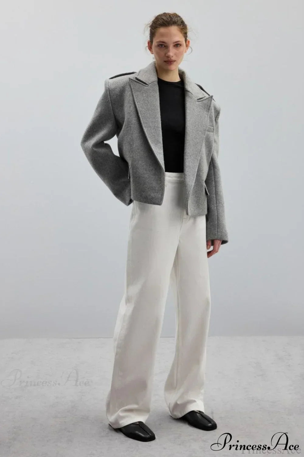 Oversized Notch Lapel Epaulette Woolen Blazer