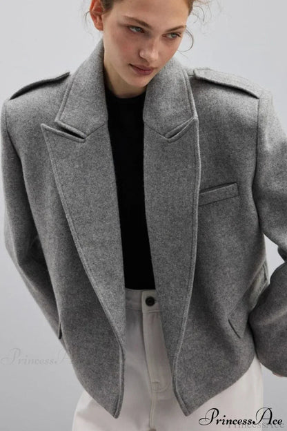 Oversized Notch Lapel Epaulette Woolen Blazer