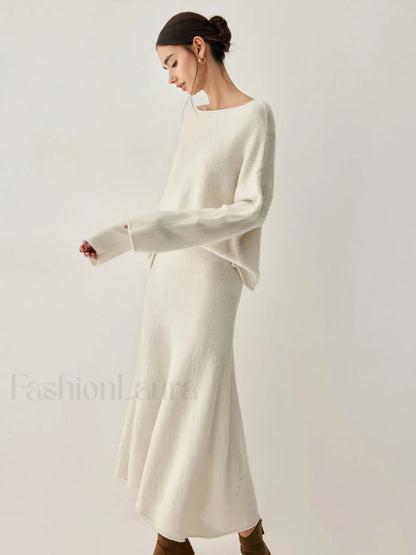 Oversized Sweater Two Trendy Piece Skirt Set
