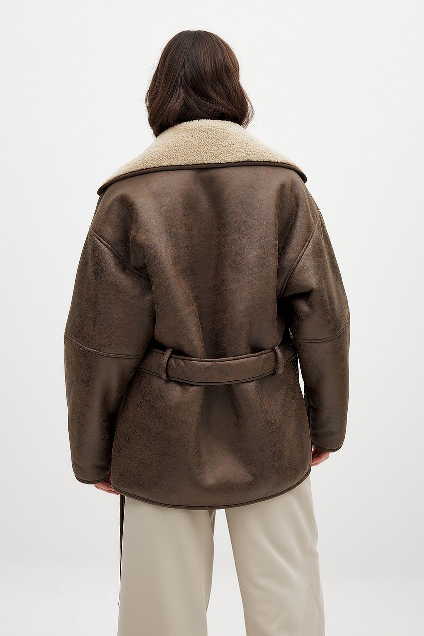 Faux Shearling Coat | Turn-Down Collar | Side Zip Closure