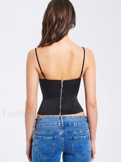 Padma Black Satin Charming Lace Bustier Corset Top