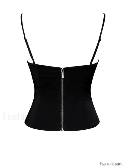 Padma Black Satin Charming Lace Bustier Corset Top