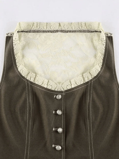 Paneled Lace Button Front Corset Top