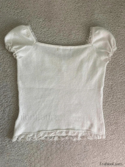Paneled Lace White Puff Sleeve Blouse