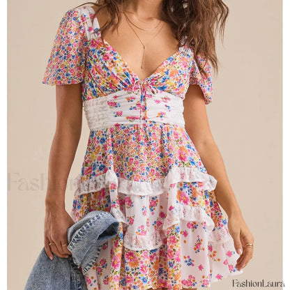Patchwork Tiered Floral Dress