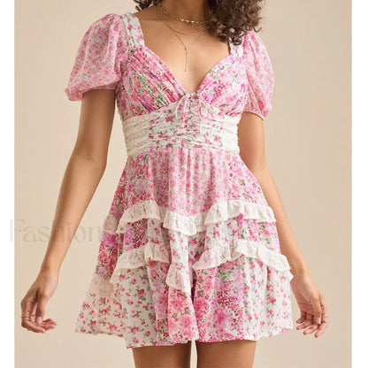 Patchwork Tiered Floral Dress