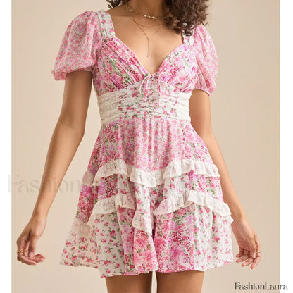 Patchwork Tiered Floral Dress