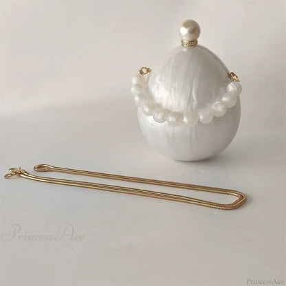 Pearl White Egg Acrylic Box Oval Bridal Messenger Clutch Bag