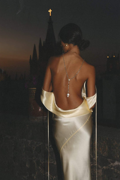 Satin Cowl Neck Off-Shoulder Draped Hip Bodycon Maxi Dress