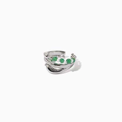Pearl Gemstone Beaded Silver Layered Cuff Ring