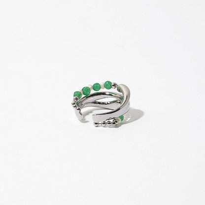 Pearl Gemstone Beaded Silver Layered Cuff Ring