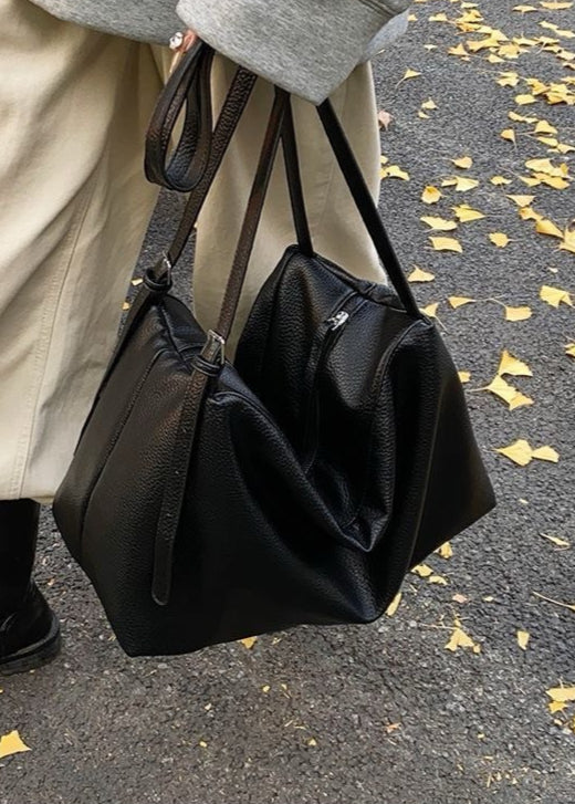 Large Soft Shoulder Bag – Women’s Black PU Leather Hobo Tote