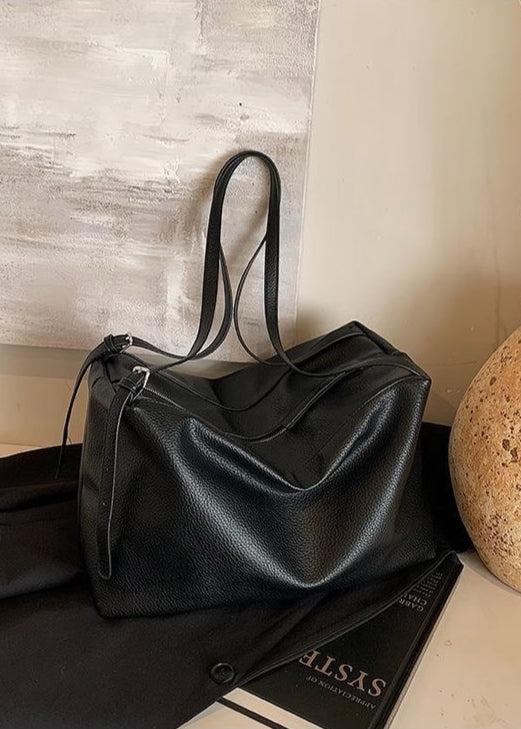 Large Soft Shoulder Bag – Women’s Black PU Leather Hobo Tote