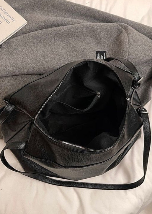 Large Soft Shoulder Bag – Women’s Black PU Leather Hobo Tote