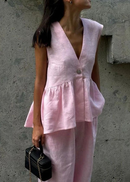 Arlise - Flowy Sleeveless Linen Set