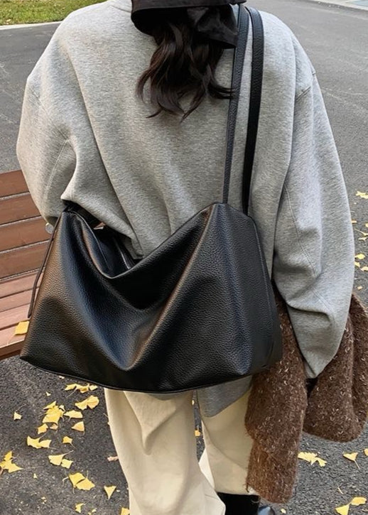 Large Soft Shoulder Bag – Women’s Black PU Leather Hobo Tote