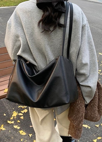 Large Soft Shoulder Bag – Women’s Black PU Leather Hobo Tote
