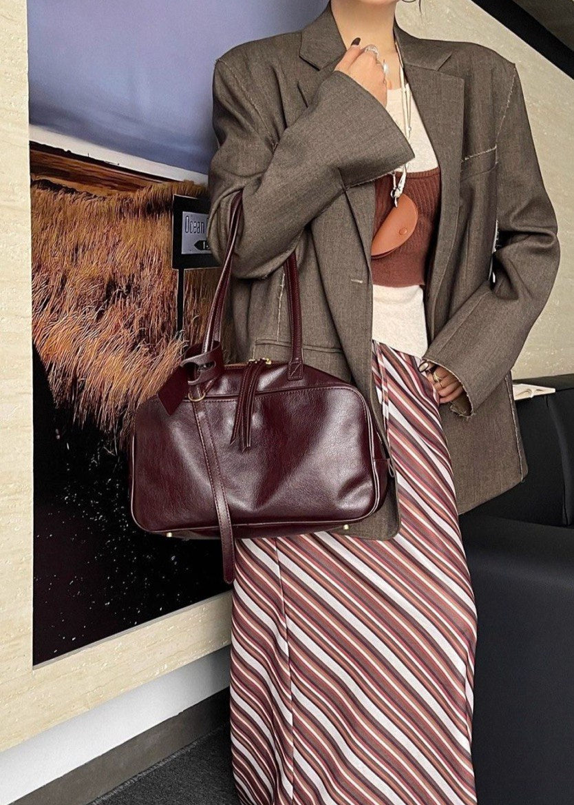 Mocha Leather Shoulder Bag