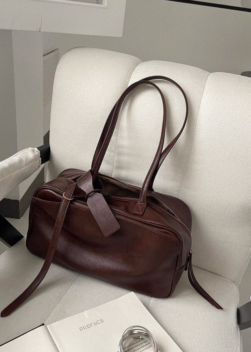 Mocha Leather Shoulder Bag