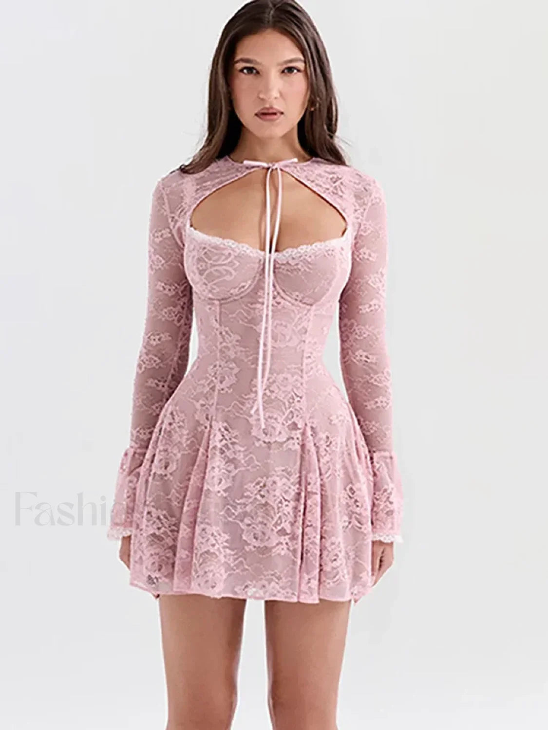 Pink Floral Flare-Sleeve Mini Dress