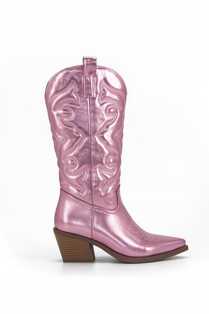 Pointed-toe Mid-calf Chunky Heel Cowboy Boots