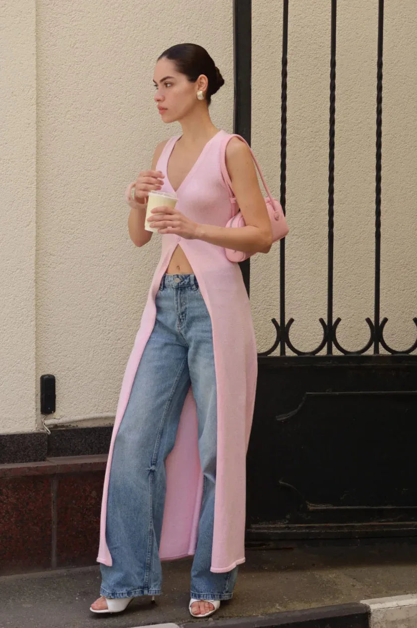 Soft knit long vest cardigan for summer days