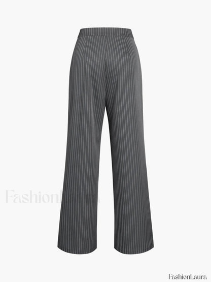 Pinstripe Pleated Wide Trendy Leg Dress Pants