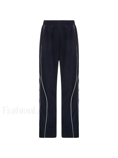 Piping Detail Wide Leg Track Pants