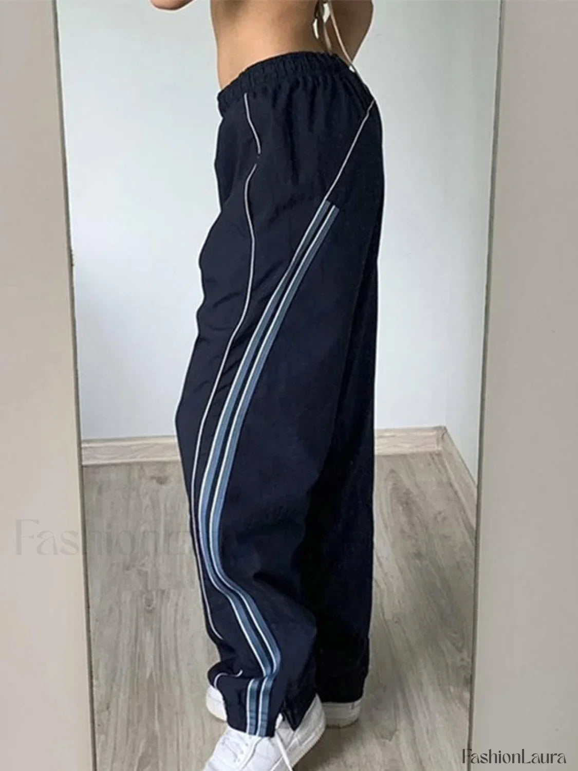 Piping Detail Wide Leg Track Pants