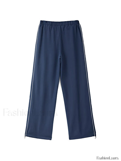 Piping Detail Wide Leg Track Pants