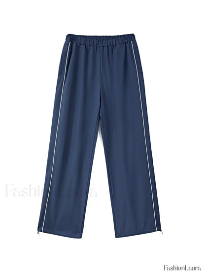 Piping Detail Wide Leg Track Pants