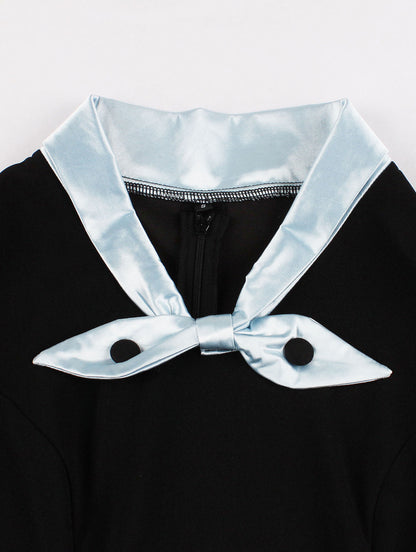 Vintage Dress 1950s Yellow Two-Tone Bows Short Sleeves Embellished Collar Medium Swing Dress