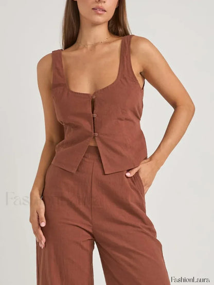 Plaid Button-Up Scoop Crop Top