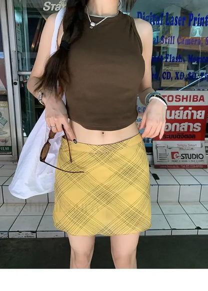 Plaid High Waist Link Mini Skirt