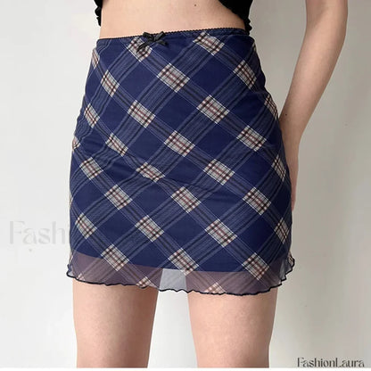 Plaid Mesh Bodycon Harajuku Skirt