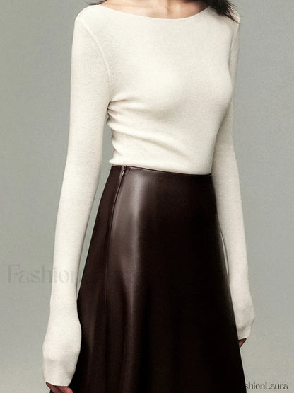 Pleated Faux Graceful Leather Midi Skirt