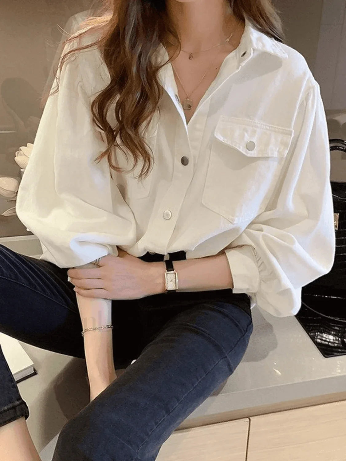 Pleated Long Sleeve Blouse